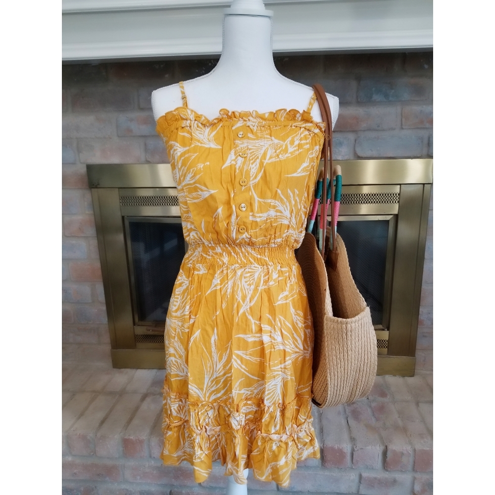 Zaful Women's Crinkly Frilled Bandeau Yellow Sun Dress Small
